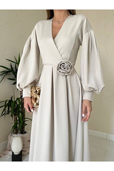 Ekim Store Double-Breasted Rose Belted Flounce Dress