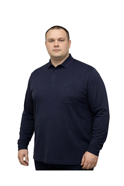 BattalModa Erkek Büyük Beden Lacivert Polo Yaka Pike Tişört 3XL-8XL