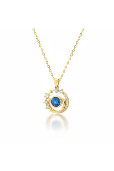 toptanhanem قلادة ذهبية اللون بتصميم جالاكسي مرصعة بحجر الكريستال الأزرق - هد...