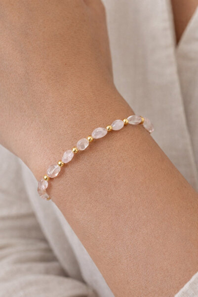 tutu tasarım alaçatı سوار بسيط مزين بخرز من الحجر الطبيعي بلون ذهبي - سوار نس...