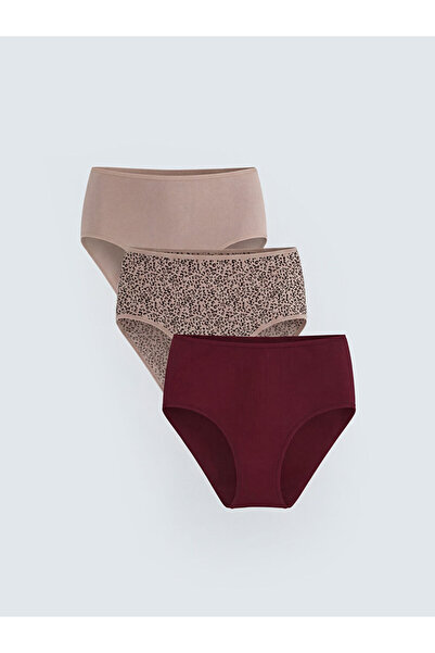 LC Waikiki Rmz Gi̇yi̇m Farkiyla Leopard Embroidered Classic Panties 3-Pack