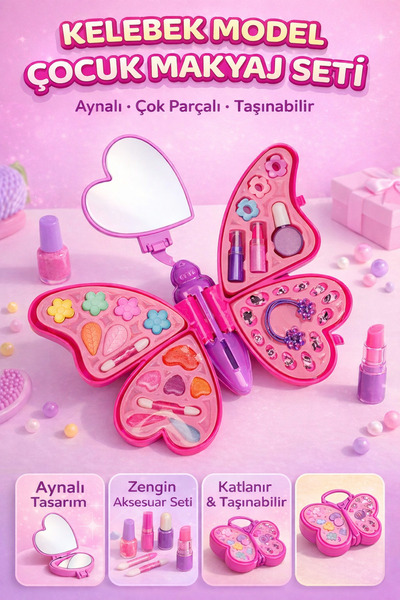 YILDIRIM OYUNCAK Pretty Pinky Kelebek Şekilli Aynalı Oyuncak Makyaj Güzellik ...