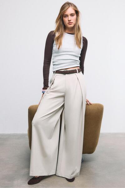 Stradivarius Maxi pensli kemerli pantolon