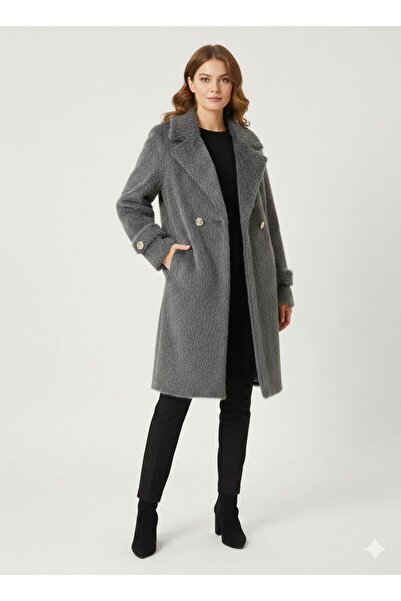 marvion Kadın Kruvaze Yaka Uzun Tüylü Kürt Kaban