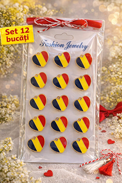 OEM Set 12 Broșe Mărțișor Inimă Tricolor – Broșă Metalică Emailată, Cadou 1-8...