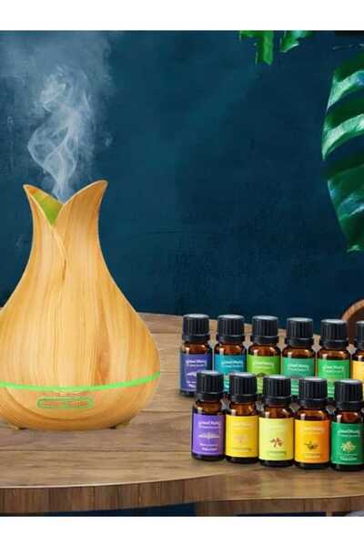 OEM Set Difuzor aromaterapie si 12 uleiuri esentiale de trandafir, portocala,...
