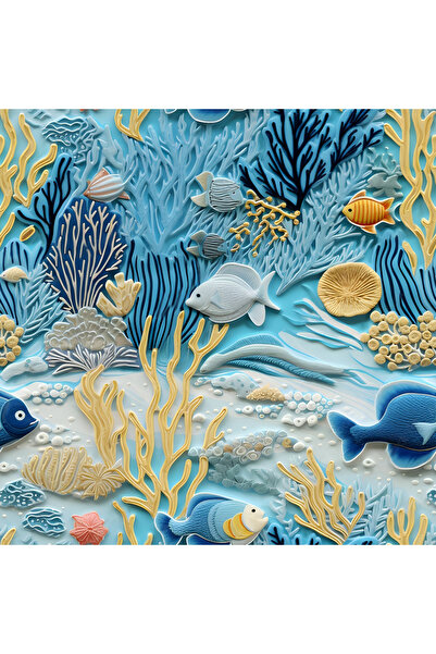 Novinqa 3D Görünümlü Deniz Yaşamı Desenli Dijital Baskılı Kumaş