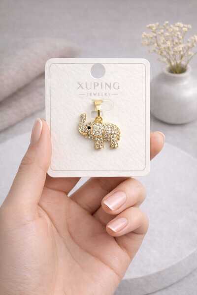 XUPING JEWELRY Taşlı Fil Figürlü Kolye Ucu | Şans Sembolü | Kararmaz & Renk A...