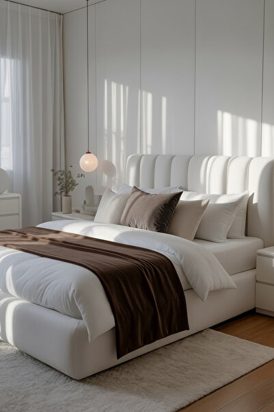 JACA 2'li Kadife Kumaş Dekoratif Yatak Runner & İç Dolgulu Dikdörtgen Yastık ...