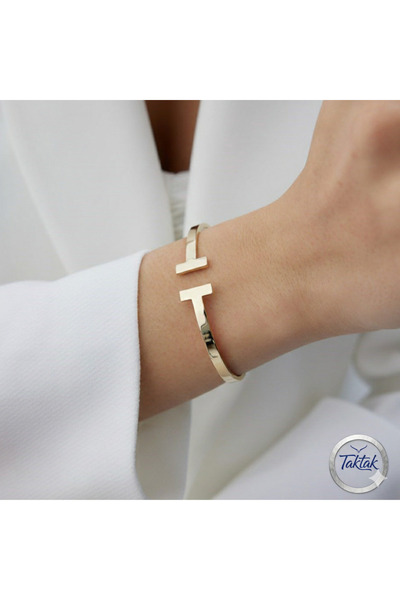 TakTak Altın Renk Model T Uçlu Desenli Kelepçe T uclu