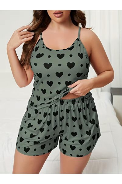 Bleu Petite Plus Size Heart Patterned Shorts Pajama Set