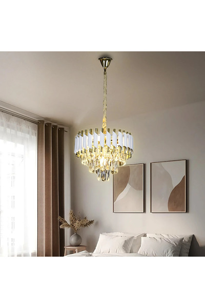 HAMER نجف اوروبي ابيض مع ذهبي 40 سم تصميم عصري بكريستال عالي الجودة