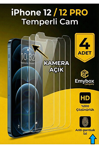 emybox Pack of 4 iPhone 12 / 12 Pro Tempered Glass Screen Protector Clear Hd ...