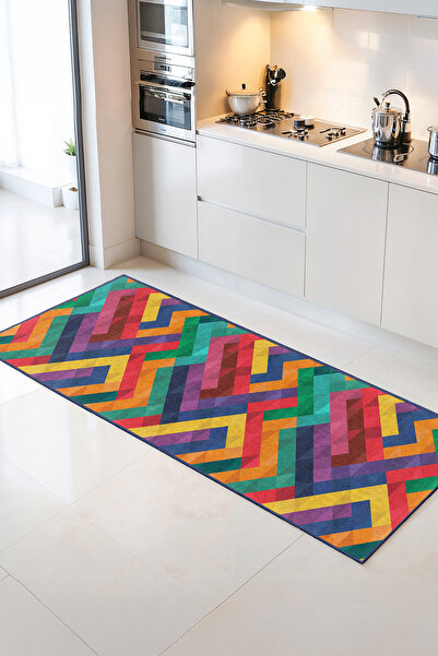 Home Renkli Zigzag Desenli Modern Tarz Dekoratif Mutfak Halısı