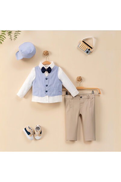 Generic ميني جنتل طقم رسمي للأولاد - 5 قطع - أزرق وبيج - 586005