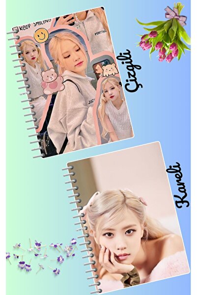 Saatistan Rose Blackpink defter seti, 2 adet A4 çizgili ve kareli, toplam 60 ...