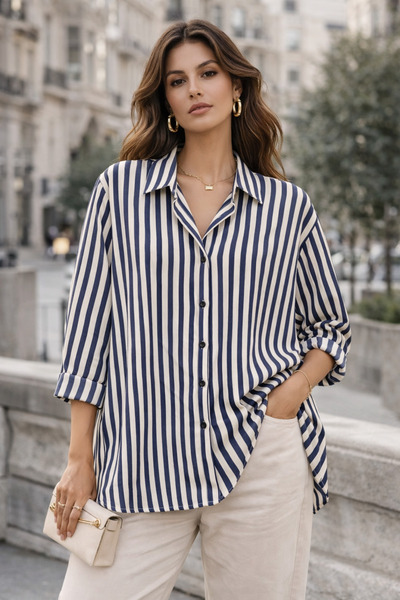 kikiriktekstil Cămașă de damă supradimensionată cu dungi