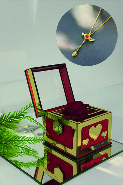 Fırtına Armağan Sihirli Güllü Kutuda 14 Ayar Altın Kaplama 316L Çelik Sevgi M...