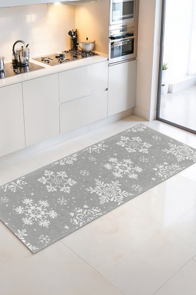 Home Bembeyaz Kar Tanesi Desenli Modern Mutfak Halısı