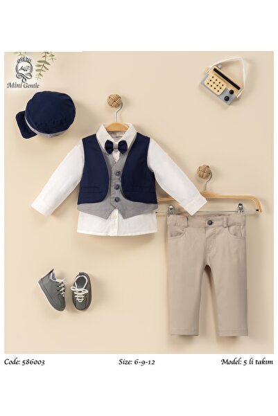 Baby shine طقم تركي ولادي فاخر من القطن والكتان الطبيعي - 6قطع - الصديري الكح...