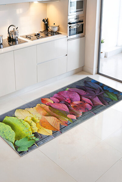 Home Renkli Yaprak Desenli Canlı Renkli Modern Mutfak Halısı