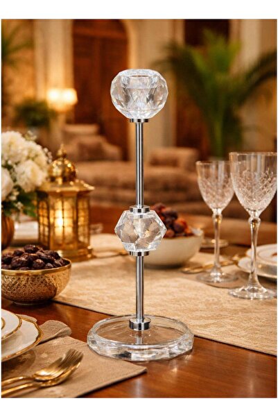 ALQANNAS Elegant Silver Steel Candle Holder with Crystal Glass, Luxury Decora...