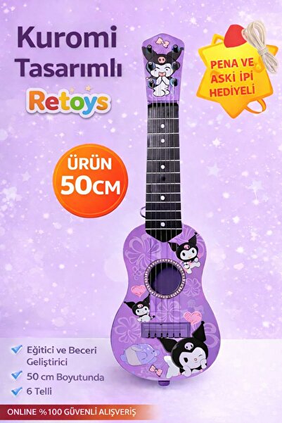 Retoys Oyuncak Kuromi Hello Kity İspanyol Gitar Ukulele 6 Telli 50cm Pena Ve ...