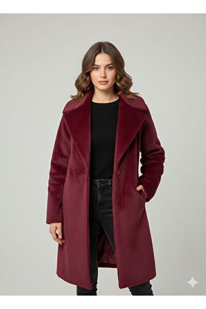 marvion Kadın Kürk Görünümlü Kuşaklı Uzun Kaban