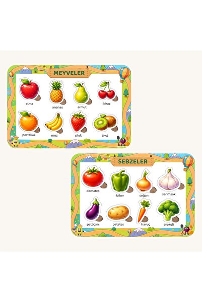 NC PUZZLES Ahşap Türkçe Eğitici ve Öğretici 2'li Yapboz Seti - Meyveler ve Se...