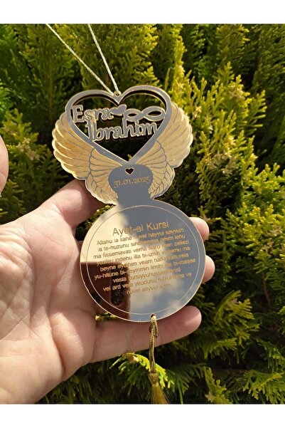 Saatistan Araba Dikiz Aynası Süsü Çift Taraflı Nazar Duası ve Ayetel Kürsi Mo...