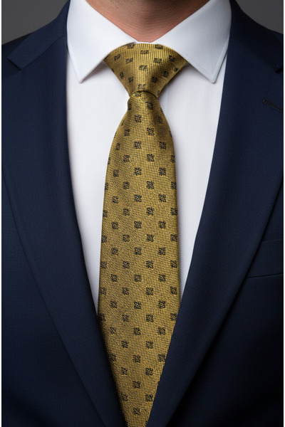 Gutiero Classic Tie with Gold Patterned Handkerchief