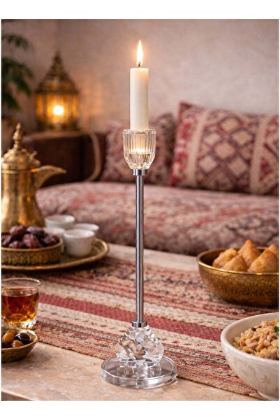ALQANNAS Elegant Silver Steel Candle Holder with Crystal Glass, Luxury Decora...