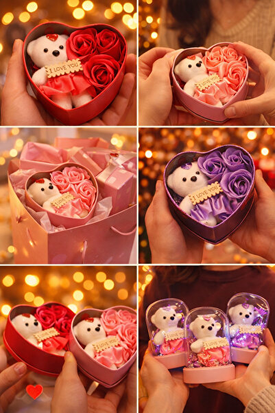 OEM Set Cutie Cadou în Formă de Inimă – Ursuleț & Trandafiri din Săpun