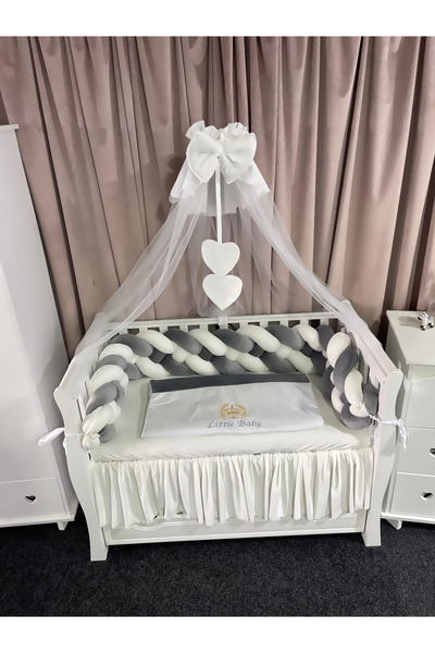 PeppiBambini Lenjerie de patut personalizata 11 piese -Laterale Impletite Gri -