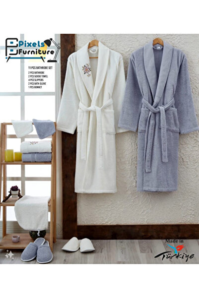 PixelsFurniture Pixel Furniture Deluxe Double Bathrobe Set, 11 Pieces, 100% C...