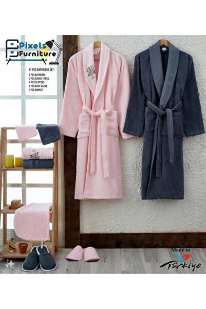 PixelsFurniture Pixel Furniture Deluxe Double Bathrobe Set, 11 Pieces, 100% C...