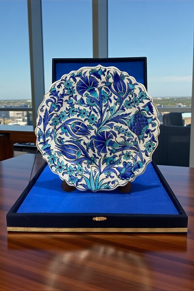 YOOS Kadife Kutulu 30Cm Özel Samur İşçiliği Kütahya Çinisi Lacivert Turkuaz L...