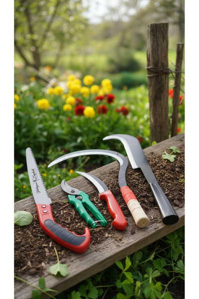 Yatağan Zeybek 5-предметний садовий набір - пила, садові ножиці, серп, коса -...