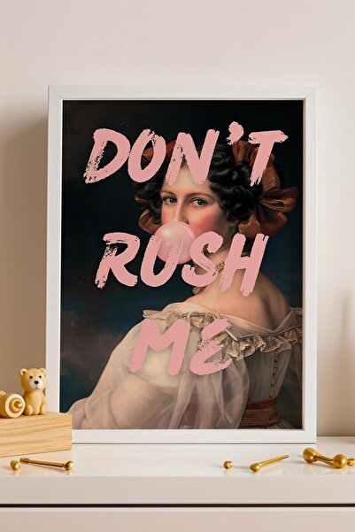 Saturn Dont Rush Me Pink Bubble Gum Balloon Femeie înrămată Pictură Decor pen...