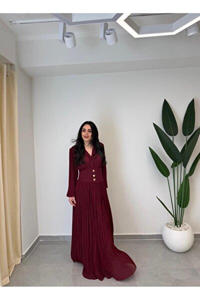 MARGA Tasarım Piliseli Bel Detay Şifon Elbise