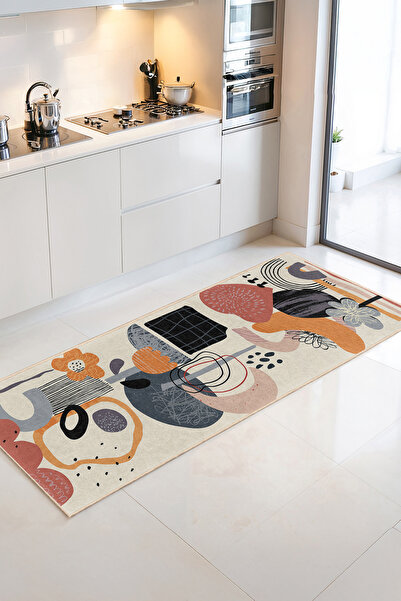 Home Canlı Renklerle Tasarlanmış Soyut Desenli Şık Mutfak Halısı
