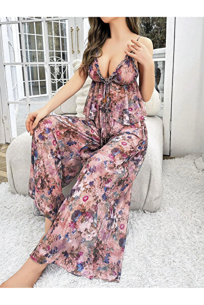 Miravm Özel Tasarım Çiçek Desenli Salaş Kesim Şık 2'li Takım