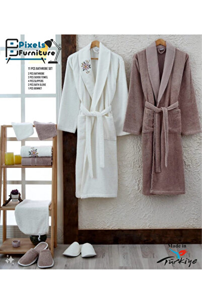 PixelsFurniture Pixel Furniture Deluxe Double Bathrobe Set, 11 Pieces, 100% C...