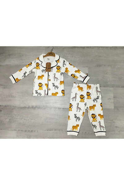 Diba bebek Madagaskar Baskılı Önden Düğmeli Yazlık Erkek Çocuk Pijama Takımı