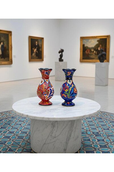 evinbizden EL YAPIMI DEKORATİF İZNİK ÇİNİ VAZO SERAMİK 2'Lİ TAKIM