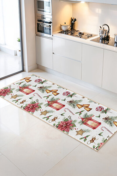 Home Kırmızı Çiçek ve Noel Temalı Süslerle Canlı Görünümlü Dekoratif Mutfak H...