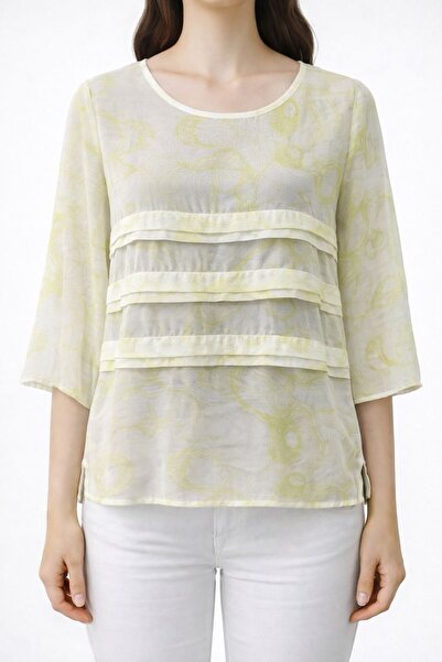 Neden Tekstil Yellow Cream Abstract Patterned Layered Front Blouse