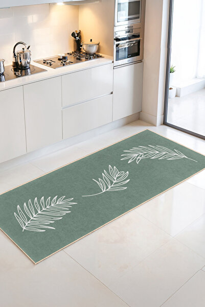 Home Modern Yeşil Yaprak Desenli Şık Dekoratif Mutfak Halısı