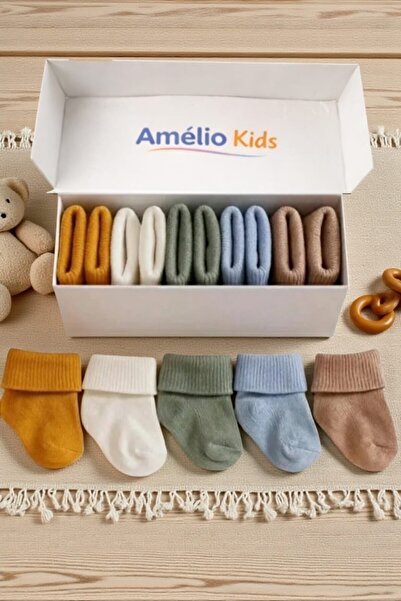 Amélio Kids Organic Cotton Unisex 5-Piece Boxed Premium Newborn Baby Socks