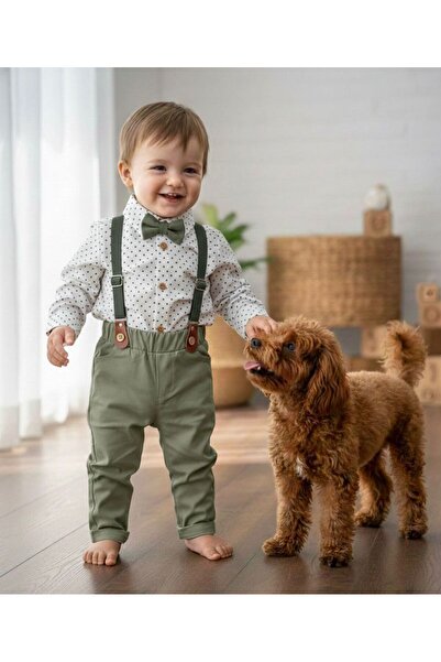 P&H BABYWEAR Papyonlu Askı Kemerli Alttan Çıtçıtlı Erkek Bebek Takım